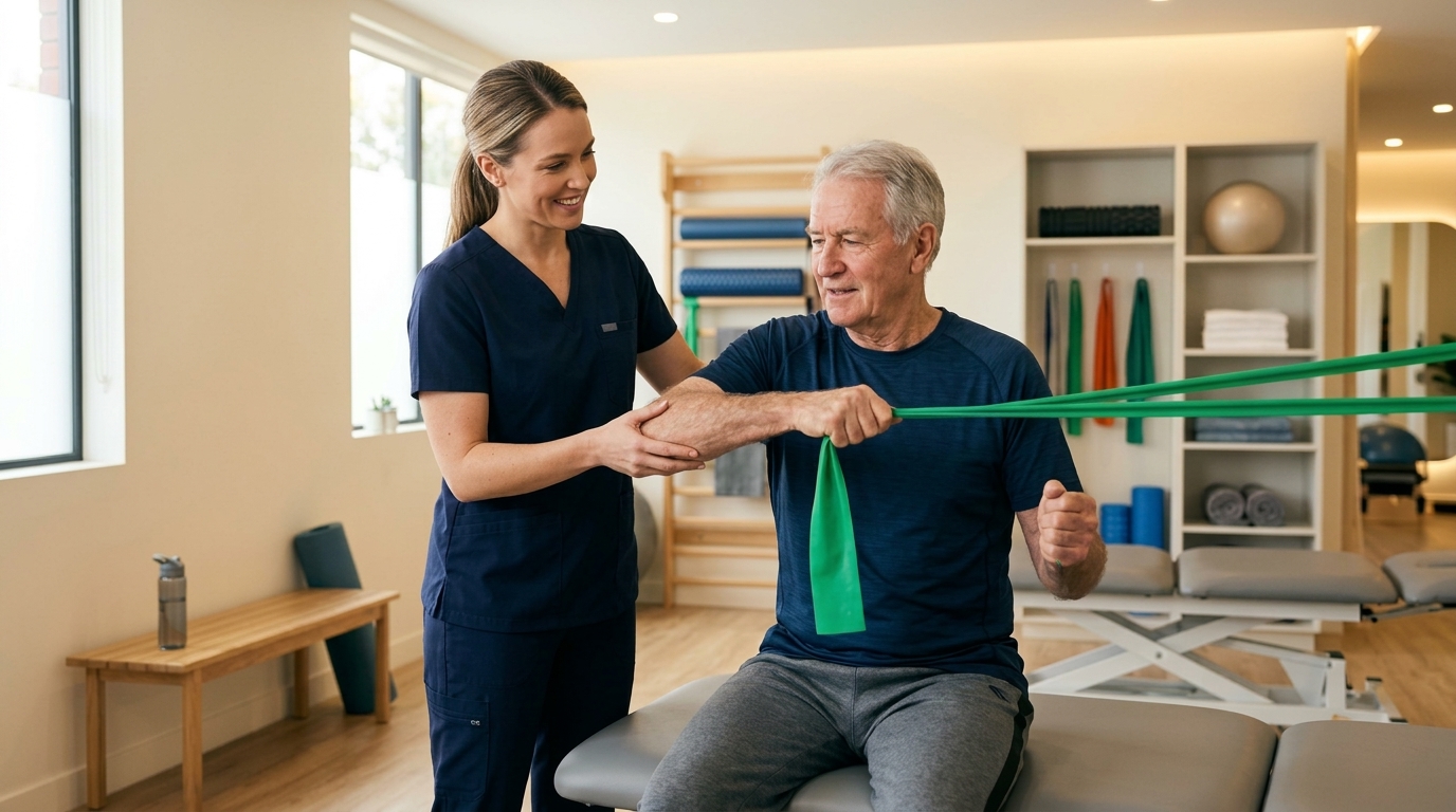 Guided physiotherapy exercise session in clinic